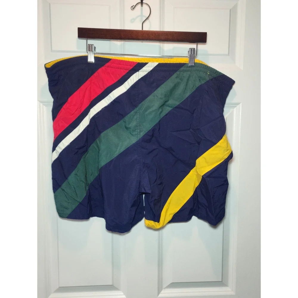 Vintage 90s Nautica Swim Trunks Men's Large Colorblock Striped Board Shorts Navy